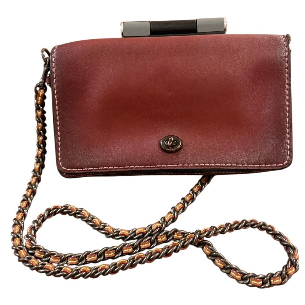 Coach Oxblood Glovetanned Leather Turnlock Crossbody Bag Burgundy Chain Strap